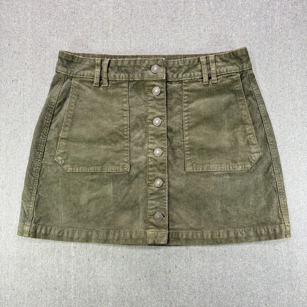 American Eagle Skirt Womens 10 Green Corduroy Super Stretch Hi-Rise A-Line Skirt